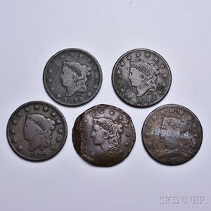 Thirteen Mostly Coronet and Braided Hair Large Cents