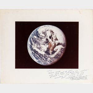 Apollo 17, Color Photograph of the Earth, Signed by Ron Evans.