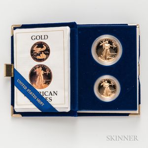 Cased 1987 $50 and $25 Proof American Gold Eagles. 