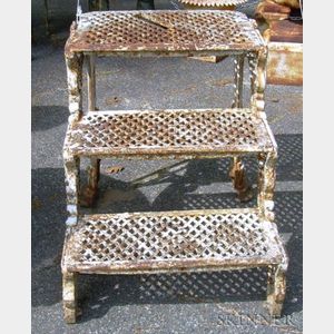 Set of White Painted Cast Iron Garden Steps