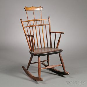 Comb-back Maple and Ash Windsor Armed Rocking Chair