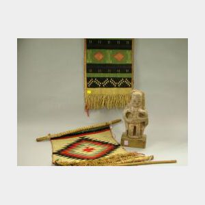Native American Weaving, Hopi Sash and Carved Stone Figure.