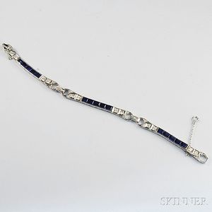 White Gold, Synthetic Sapphire, and Diamond Bracelet