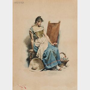Angelo Comte de Courten (Italian, 1848-1925) Two Portraits of Young Women: The Flower Seller