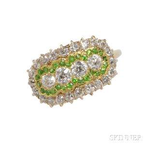 Edwardian Diamond and Demantoid Garnet Ring