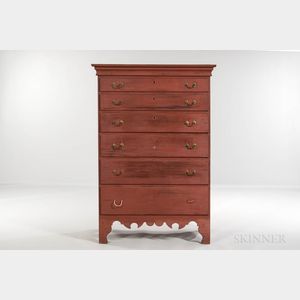 Red-painted Maple Tall Chest of Drawers