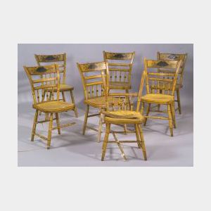 Set of Seven Yellow Paint-Decorated Windsor Chairs