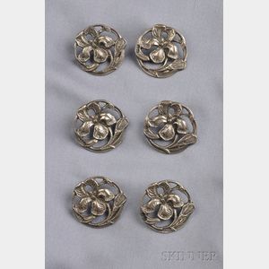 Six Art Nouveau Sterling Silver Buttons, Deakin & Francis