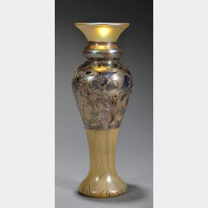 Art Nouveau Silver Overlay Glass Vase