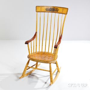 Yellow Paint-decorated Armed Rocking Chair