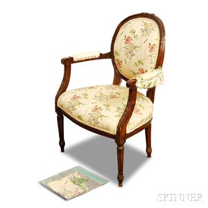 Louis XVI-style Carved and Upholstered Fruitwood Fauteuil