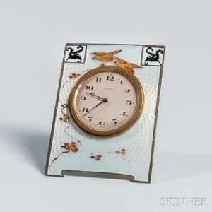 Silver Guilloche and Enamel Desk Clock