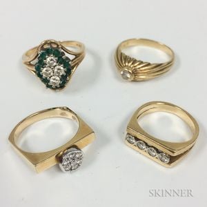 Four 14kt Gold and Diamond Rings
