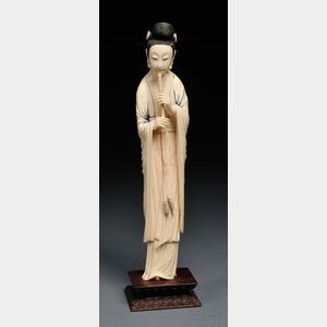 Polychrome Ivory Figure on Wood Stand