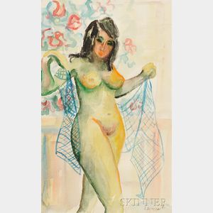 Nicholai Gloutchenko (Russian, 1902-1977) Nude Figure with Lace