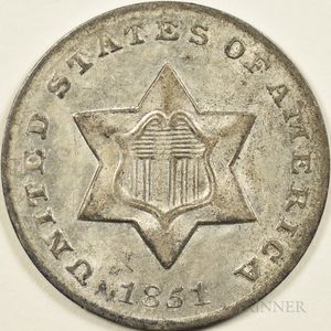 1851-O Silver Three Cents, Choice Uncirculated
