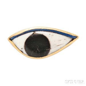 14kt Gold and Faience Brooch, Ed Wiener