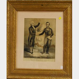 Framed Currier & Ives Lithograph Washington and Lincoln