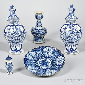 Five Blue and White Delft Items