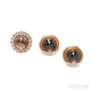 14kt Gold, Smoky Quartz, and Diamond Ring and Earclips