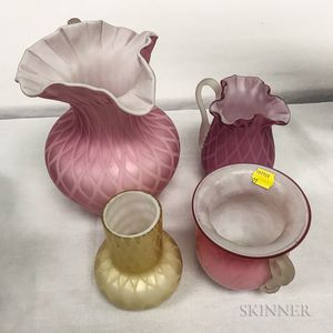 Four Victorian Quilted Satin Glass Vessels