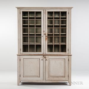 Gray-painted Glazed Cupboard