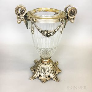 Silvered-metal-mounted Colorless Glass Vase