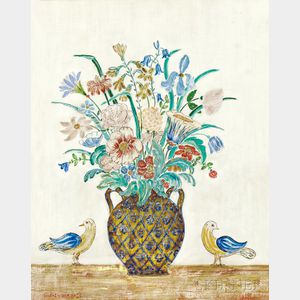 Charles E. Prendergast (American, 1863-1948) Untitled (Vase with Flowers and Birds)