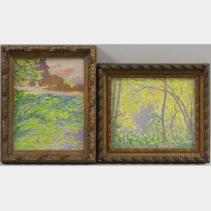 American School, 20th Century Two Framed Landscapes: Spring Sunlight through Trees