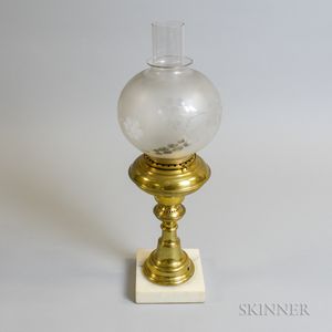 Cornelius & Baker Brass and Etched Glass Fluid Lamp