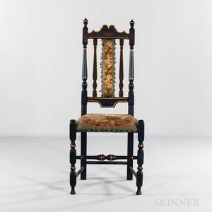 Blue Paint-decorated Bannister-back Side Chair