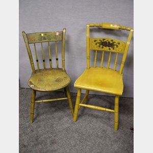Two Yellow Painted and Stencil Decorated Fancy Side Chairs.