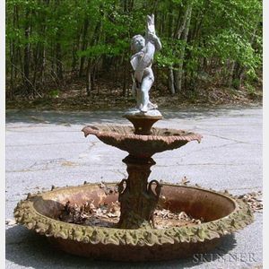 Green Painted Cast Iron Fountain and Basin