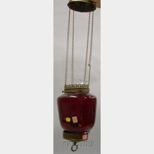 Ruby Glass and Brass Hanging Fluid Lamp