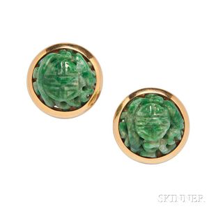 18kt Gold and Jade Earclips