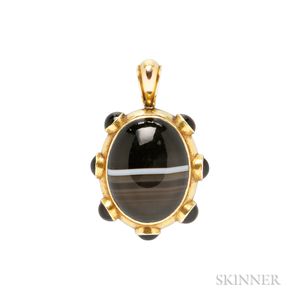 Antique Gold and Banded Agate Pendant