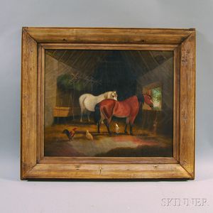 American School, 19th Century Horses in a Stable.