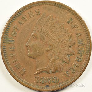 1870 Indian Head Cent, AU-50
