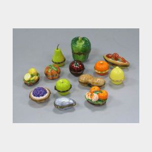 Fourteen Contemporary Fruit and Vegetable-form Enameled Boxes