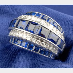 Platinum, Sapphire, and Diamond Ring