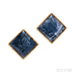 18kt Gold and Sodalite Earclips, Lalaounis
