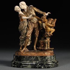 French School, Late 19th/Early 20th Century Bronze and Ivory Figural Group of a Couple
