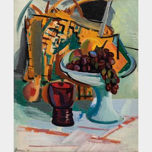 Ben Benn (American, 1884-1983) Still Life with Red Glass and Grapes