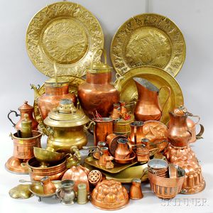 Large Group of Copper and Brass Domestic Items