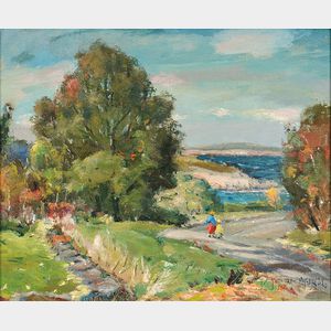 Antonio Cirino (American, 1889-1983) Coastal View with Figures on a Path