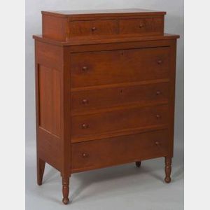 Shaker Red Paneled Cherry and Tiger Maple Chest-on-Chest of Drawers
