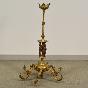 Rococo-style Bronze and Brass Figural Six-light Chandelier