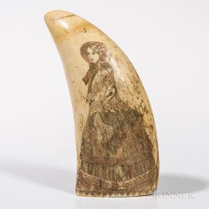Scrimshaw and Polychrome Decorated Whale's Tooth