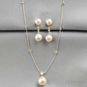 Two Cultured Pearl and Diamond Jewelry Items