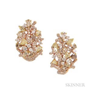18kt Rose Gold, Colored Diamond, and Diamond Earrings